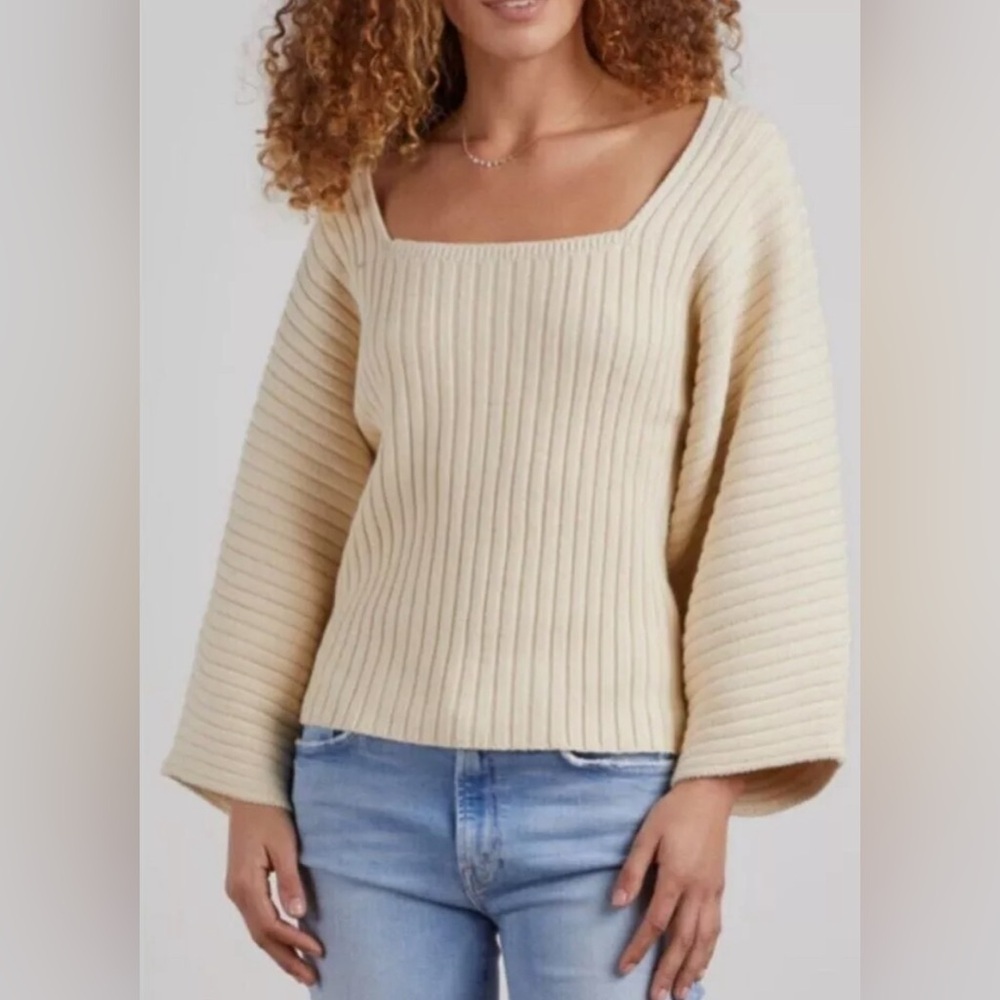Mara Hoffman Cream Ribbed Square-Neck Sweater